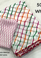 White leheriya printed georgette saree. White leheriya printed georgette saree.