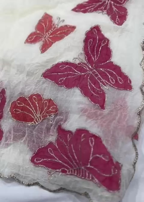 Hand painted crush butterfly saree.