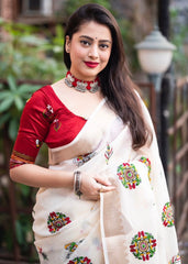 Worli embroidery linen saree.