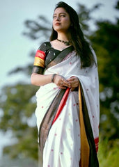 White dolla printed saree.