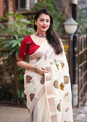 Worli embroidery linen saree.