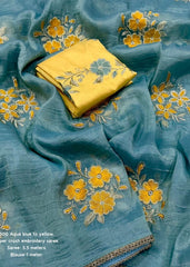 Blue paper crush saree.