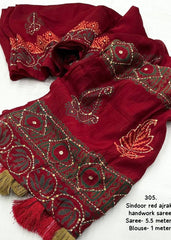 Pure ajrakh hand work saree.