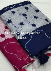 Hand painted pure chanderi saree.