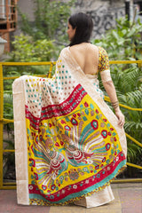 Soft pashmina polkadot kalamkari saree.