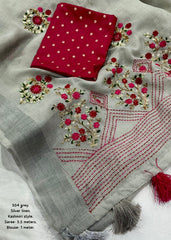 Kashmiri style linen embroidery saree.