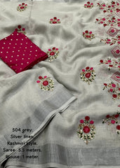Kashmiri style linen embroidery saree.