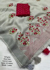 Kashmiri style linen embroidery saree.
