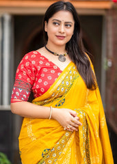 Pure ajrakh hand block saree.