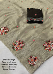 Paper crush beige embroidery saree.