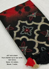 Red & black tye-dye shibori saree.