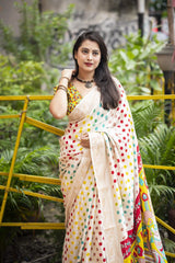 Soft pashmina polkadot kalamkari saree.