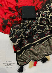 Red & black tye-dye shibori saree.