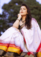 White dolla printed saree.