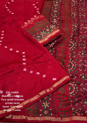 Sindoor red ajrakh leheriya saree.