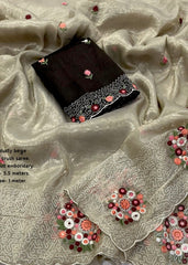 Paper crush beige embroidery saree.