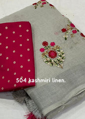 Kashmiri style linen embroidery saree.