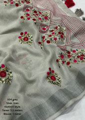 Kashmiri style linen embroidery saree.