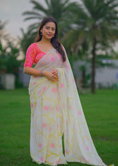 Pure chiffon hand painted saree.
