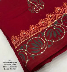 Pure ajrakh hand work saree.