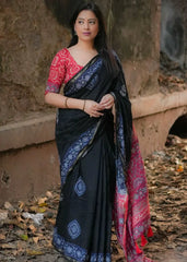 Hand block ajrakh saree.