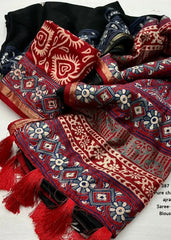 Hand block ajrakh saree.