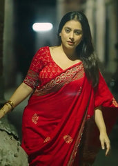 Pure ajrakh hand work saree.