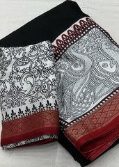 Madhubani style back printed saree.