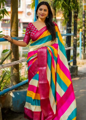 Dolla chex multicolour printed saree.