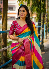 Dolla chex multicolour printed saree.