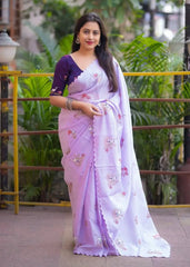 Lilac Kota bird embroidery saree.