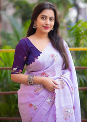 Lilac Kota bird embroidery saree.