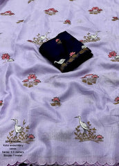 Lilac Kota bird embroidery saree.