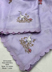 Lilac Kota bird embroidery saree.