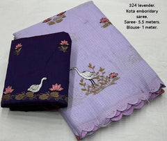 Lilac Kota bird embroidery saree.