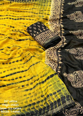 Yellow tye & dye shibori saree.