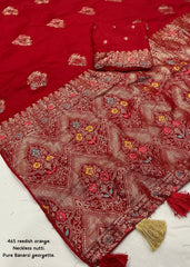 Sindoor red pure georgette crape saree.