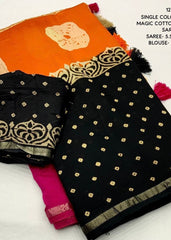 Tricolour hand-block printed saree