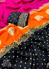 Tricolour hand-block printed saree