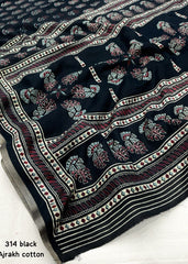 Black ajrakh cotton saree.