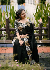 Black leaf chiffon emboridary saree.