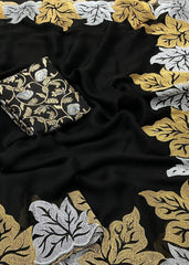 Black leaf chiffon emboridary saree.