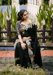 Black leaf chiffon emboridary saree.