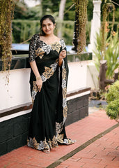 Black leaf chiffon emboridary saree.