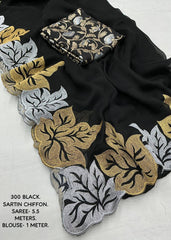 Black leaf chiffon emboridary saree.