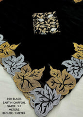 Black leaf chiffon emboridary saree.